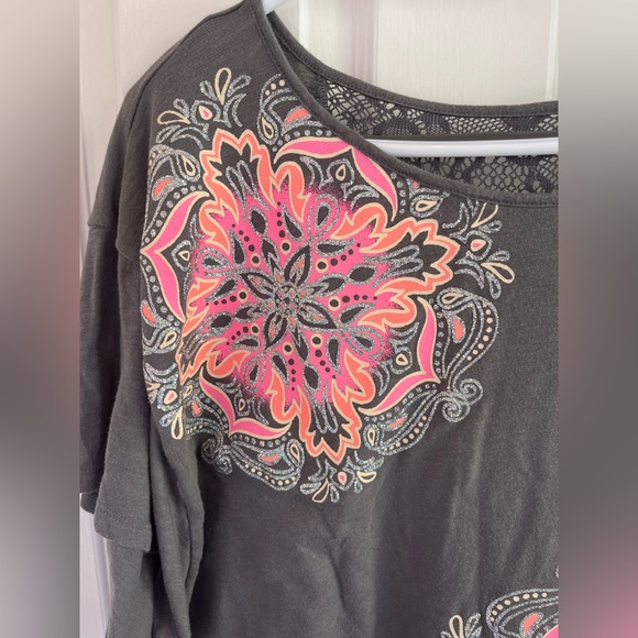 Justice oversized grey t-shirt with sparkle decals girls size 20 plus size - Picture 2 of 8